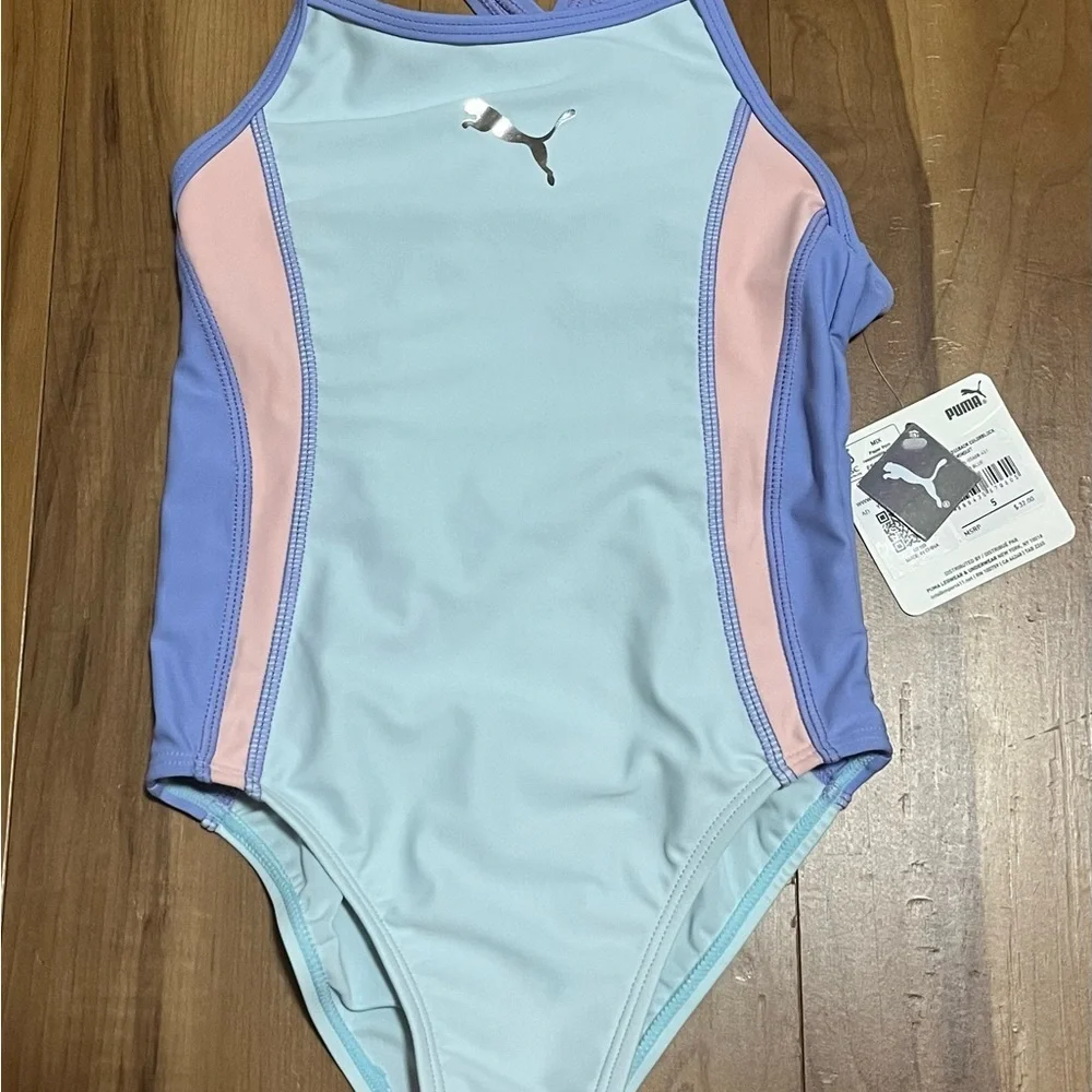 Puma Girls One-Piece Crossback Colorblock Swimsuit Pastel NWT Size 5